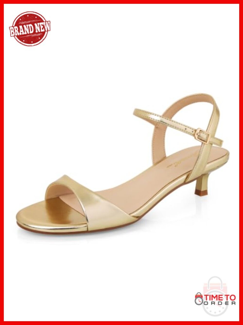 Kitten Heel Strappy Sandals Round Open Toe Ankle Strap Dress Sandals